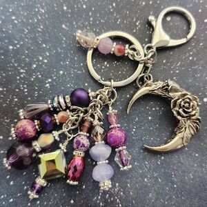 Celestial Crescent Moon Purse Charm or Keychain Stone Glass Arora Handcrafted
